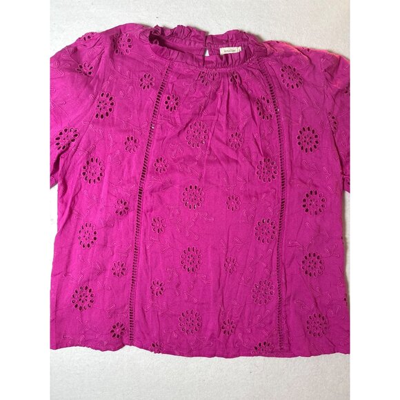 Artelier Long Sleeve Fuchsia Eyelet Blouse Womens L - Picture 2 of 10